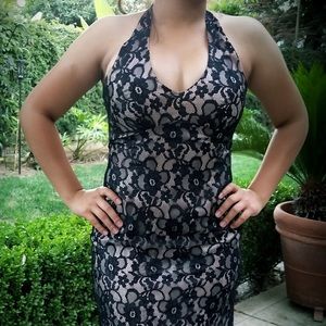 Beautiful Black and Nude Halter top Long Dress!